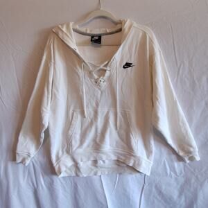 Nike Hoodie Sweatshirt Women's XS Pullover Lace Up Neck Long Sleeve Pocket White